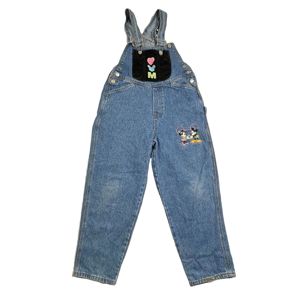 Vintage 90s Disney Mickey Minnie Mouse Denim Overalls Size 12 Embroidered